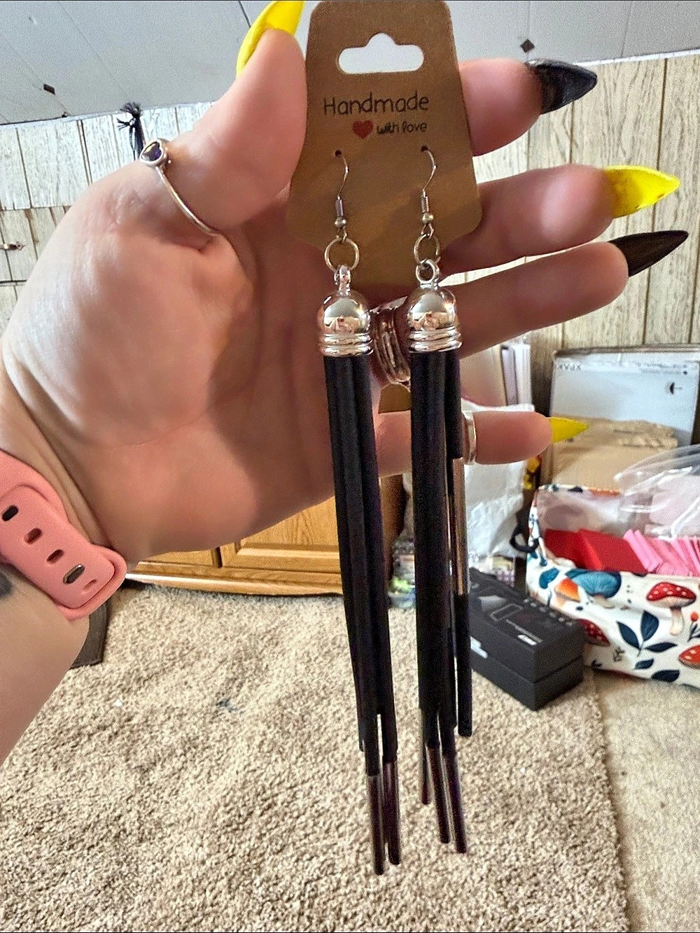 Handmade Black & Silver Statement Earrings Like New
